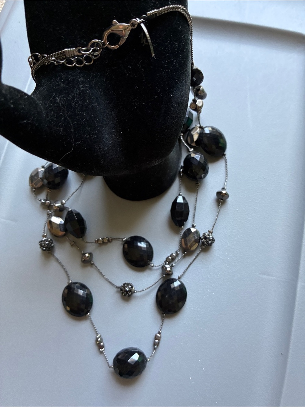 New York & Company Faceted Gunmetal Multi-Strand Necklace